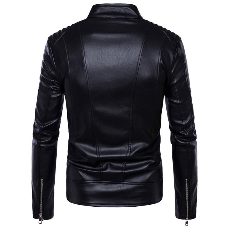 Mens Slim Fit PU Leather Motorcycle Jacket With Multiple Zippers Winter Casual Wear