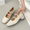 Mary Jane Shoes Heightened Retro Single Shoes Xia Square Toe Shallow Mouth Season One-word Leather Shoes Women