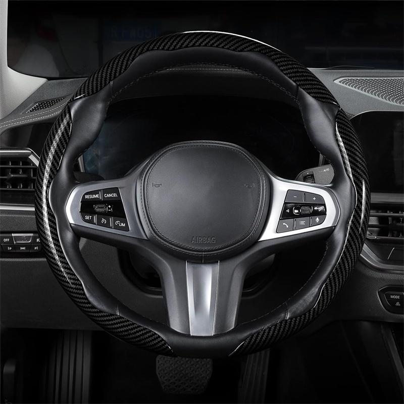 3Pcs 38Cm Carbon Fiber Car Steering Wheel Cover Non-Slip Protective Cover Segmented Car Styling Accessories For 99% Car