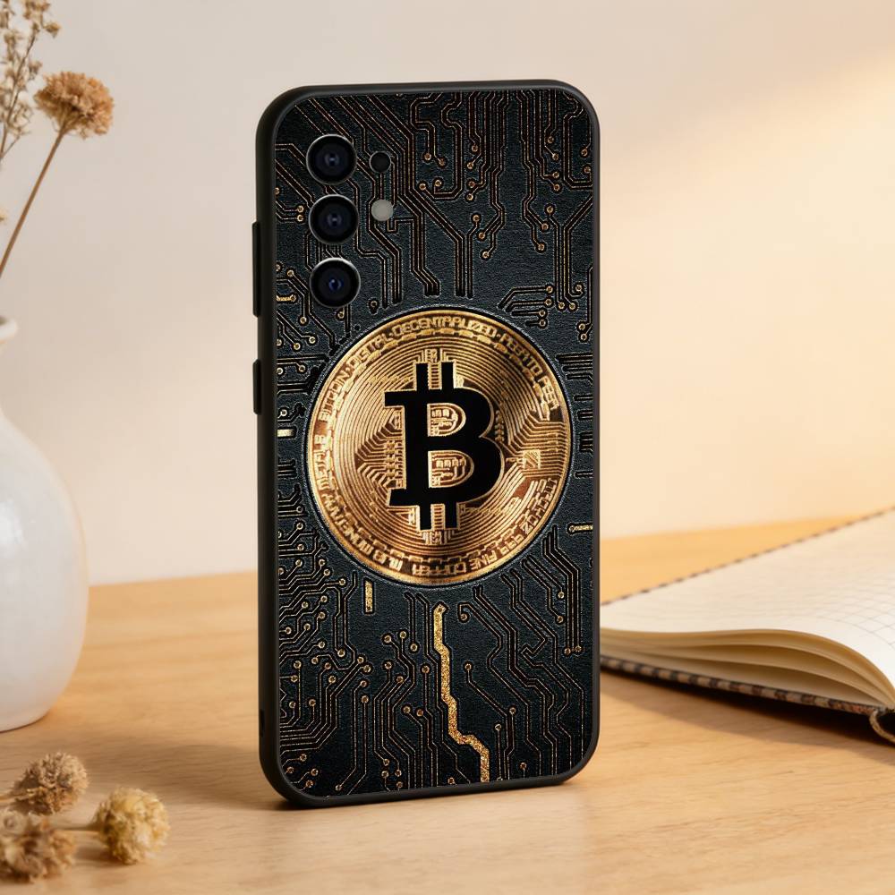 Funda de Teléfono B-Bitcoin Para Samsung S25,S24,S21,S22,S23,S30,Ultra,S20,Plus,Fe,Lite,Note,10,Funda Negra
