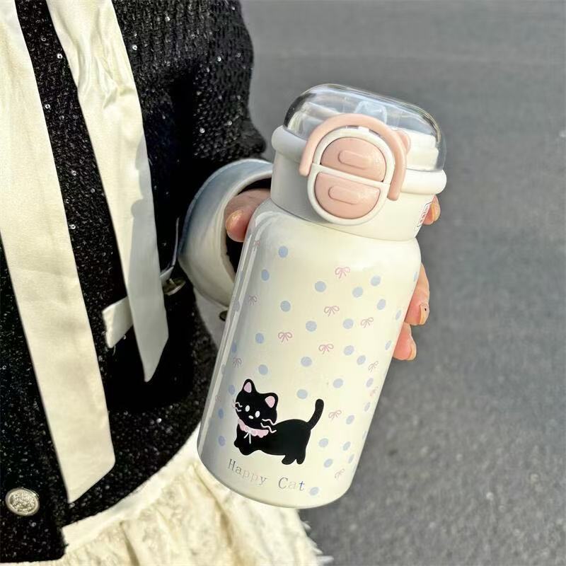 New Insulated Cup Girl Children Straw Cup 304 Stainless Steel Portable Large Capacity Cute Water Bottle Student Specific Gift