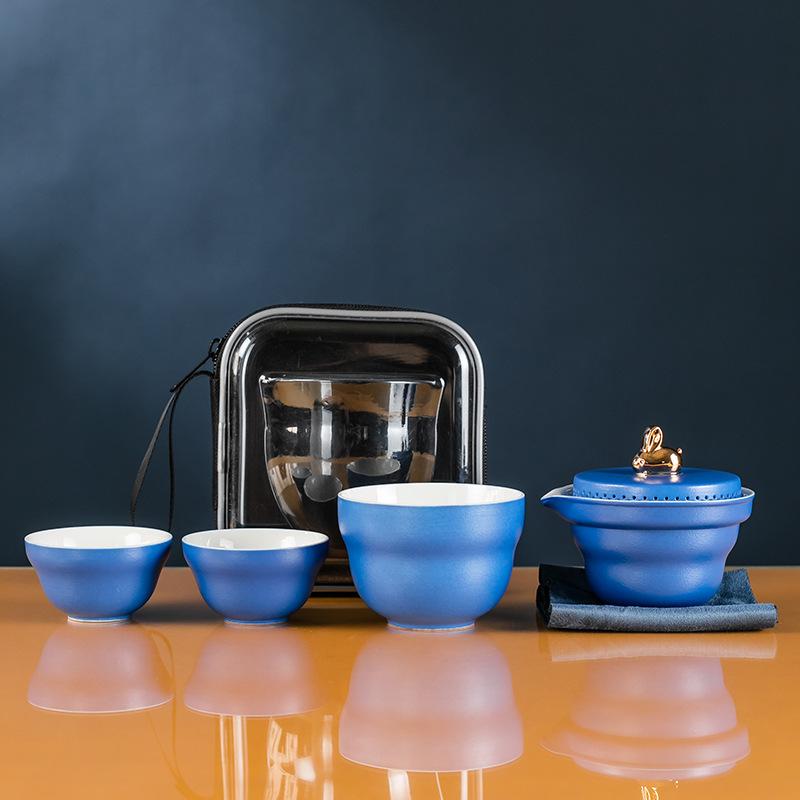 Outdoor Portable Travel Tea Set, One Pot, Three Cups, Express Cup, Tea Maker, Mid-Autumn Festival Year of the Rabbit Commemorative Gift