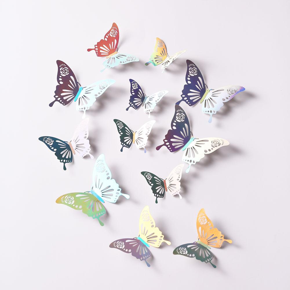 12 Pcs Colorful Silver 3D Hollow Butterfly Wall Sticker Wedding Decorations Living Room Home Decor Butterflies Decal Stickers
