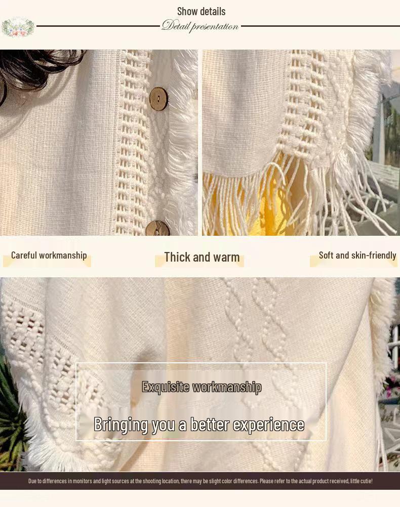 Cardigan da donna bohémien con cappuccio e nappe