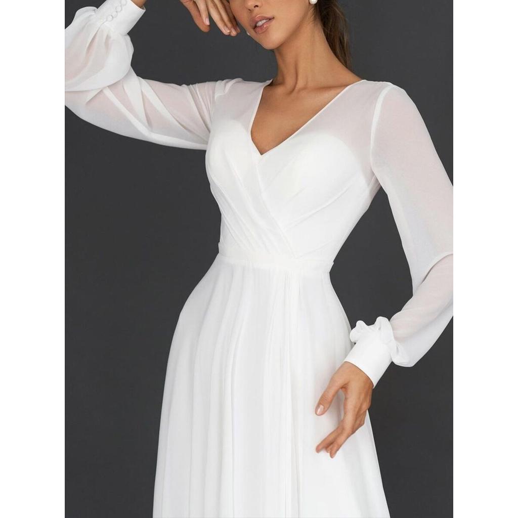 Spring Summer Women's Long Dress, European American Sexy Long Sleeve Chiffon Mesh Maxi Dress Evening Party Gown