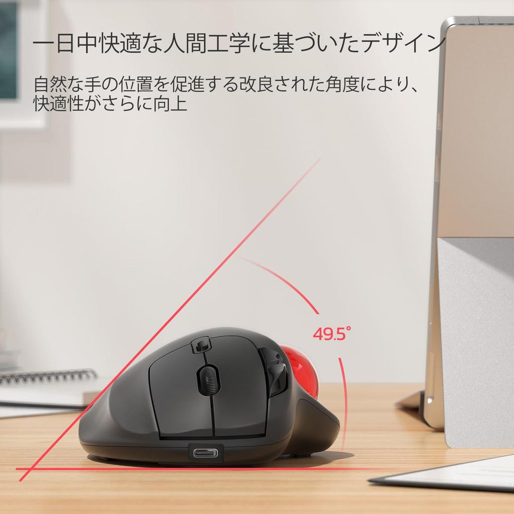 Nulea M501 Wireless Trackball Connects to 3 DPI Thumb Ergonomic 6 Buttons with Compatible with Red Mouse, Devices, Bluetooth/USB Connection, 4-Level