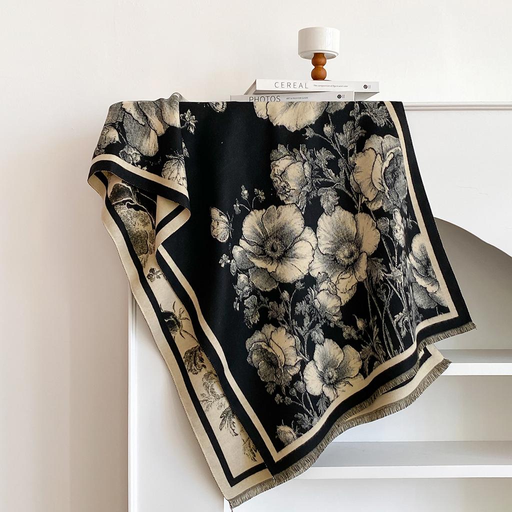 Luxury Brand Cashmere Women Floral Print Scarf Winter Warm Shawl and Wrap Bandana Pashmina Female Foulard Blanket Poncho