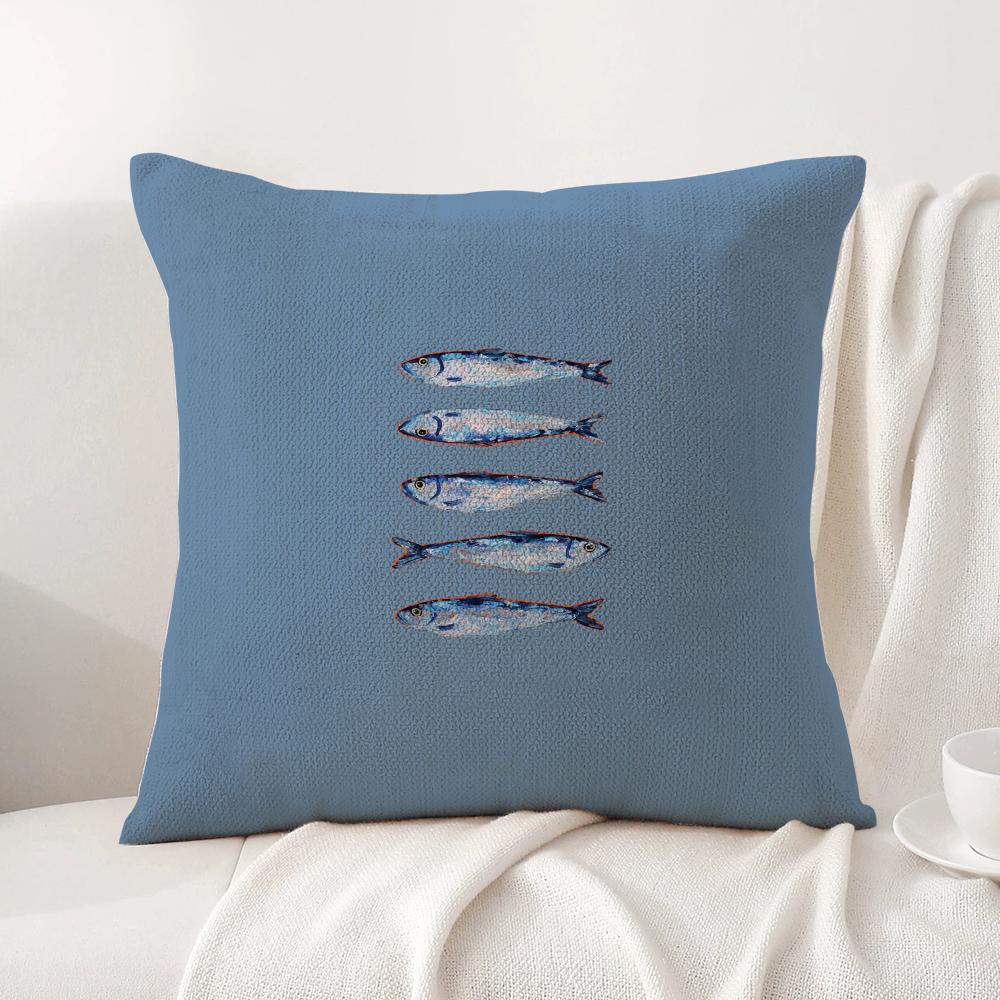 

Cute Coastal Charm SardineS Cushion Cover Natural Linen Organic Fabric DoubleSided Printing Home Decor Breathable Bed Pillow 30x30cm