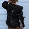 Fashion Office Lady Metal Button Back Long Sleeve Puff Shoulder Blouse Shirt Top