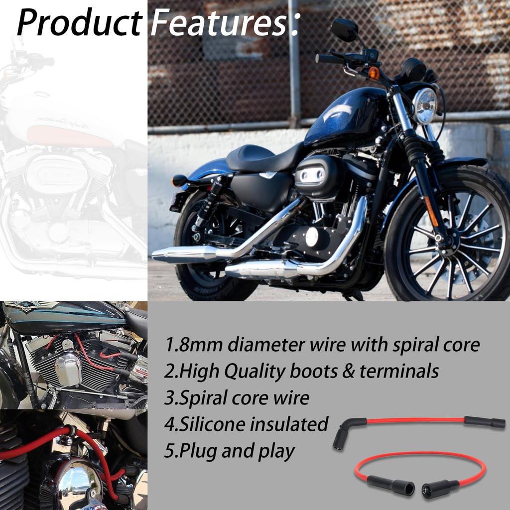 XTPTFABS Red 8mm Spark Plug Wire Set for Harley Davidson Sportster XL 883 1200 2007-2017