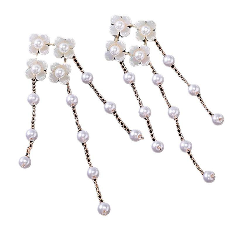 1PC  Japanese and Korean pearl flower chain fringed silver needle earrings female super fairy unique earrings geometric rhombus personalized earrings