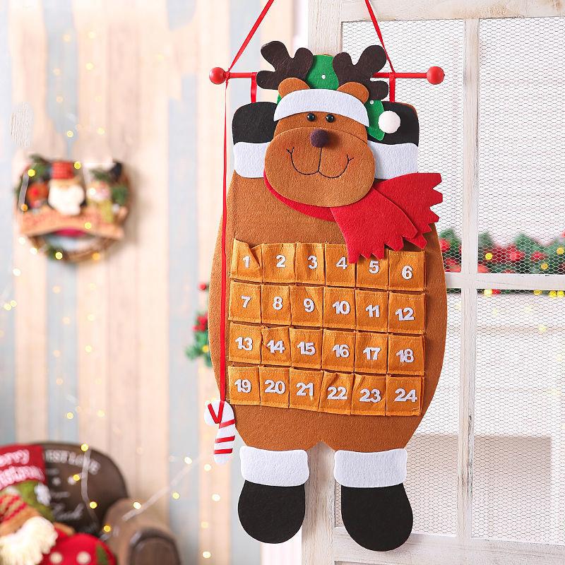 1set Felt Digital Christmas Calendar Santa Claus Snowman Elk Style Xmas Celebration Countdown Door Wall Window Decor Props