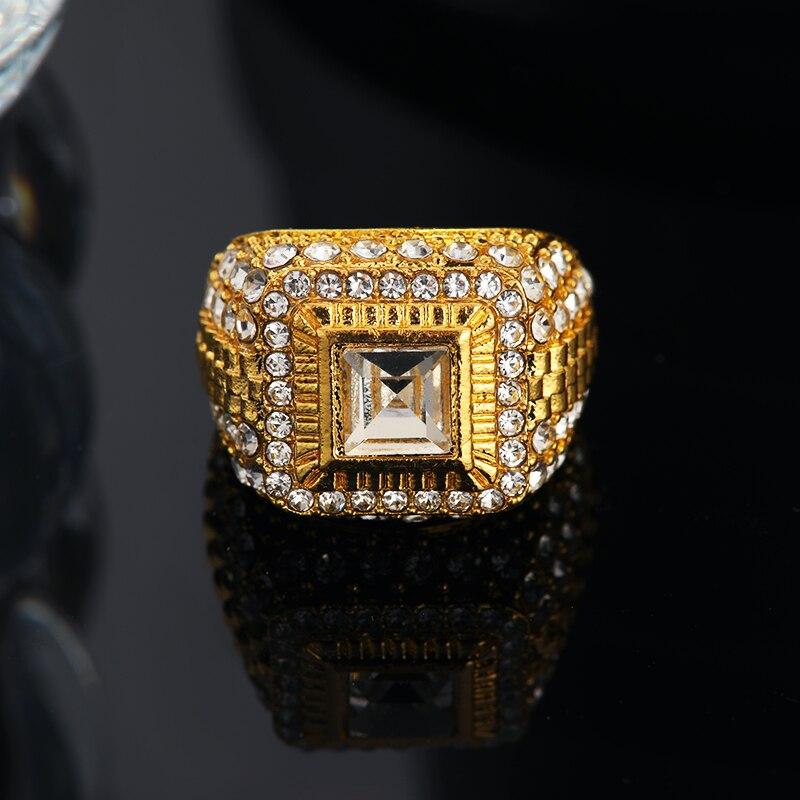 1pcs Gold-color Ring Men Hip Hop Trendy Street Handmade Point Glass Rhinestones Multiple Sizes Available Zinc Alloy Jewelry