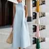 Women Elegant Sleeveless Midi Dress High Mock Neck Button Decor A Line Long Dress Loose Solid Color Vest with Pocket Office Business Formal Daily Wear
