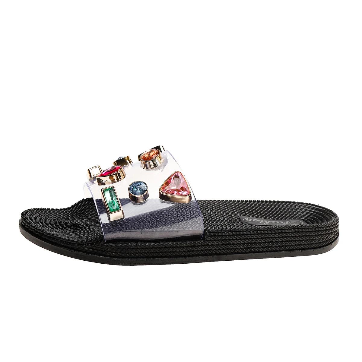 

Fashion Slippers Women s Flat Flip-Flops 2025 New Soft-Soled Rhinestone Beach Shoes Internet Red Slippers 41