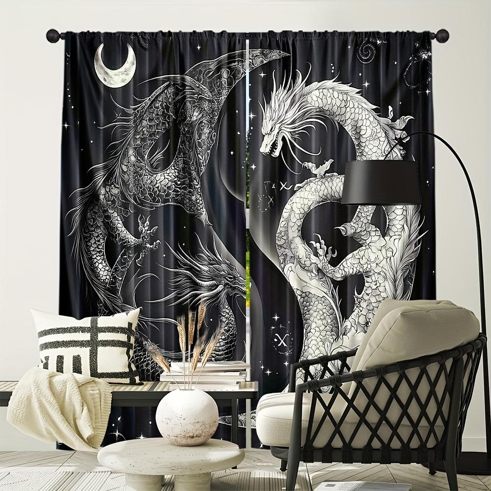 2pcs Sacred Black & White Dragon Curtains – Modern Elegant All-Season Design for Bedroom & Living Room
