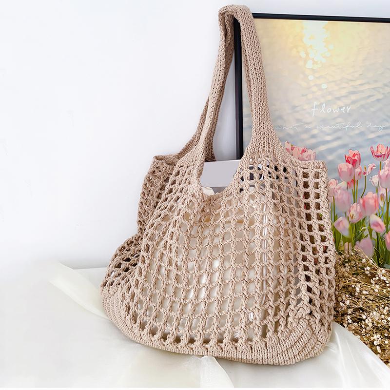 New Large Capacity Shoulder Composite Bag Weave Beach Vacation Handbags Women Knitted Hollow Out Tote Bags