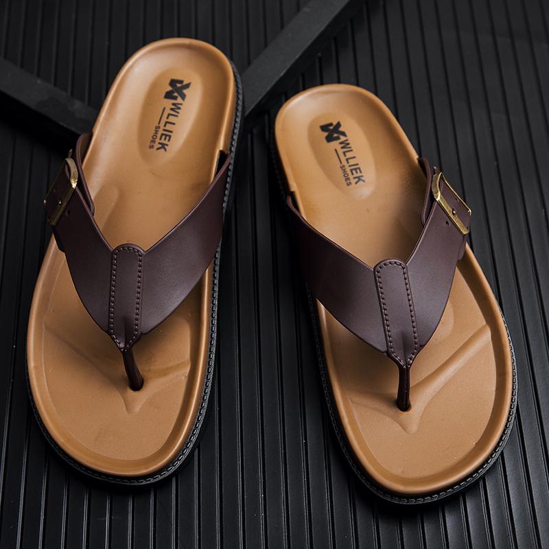High Quality Casual Leather Flip Flops Soft comfortable Outdoor Walking Slippers Flat Designer Waterproof Beach Slipper Summer