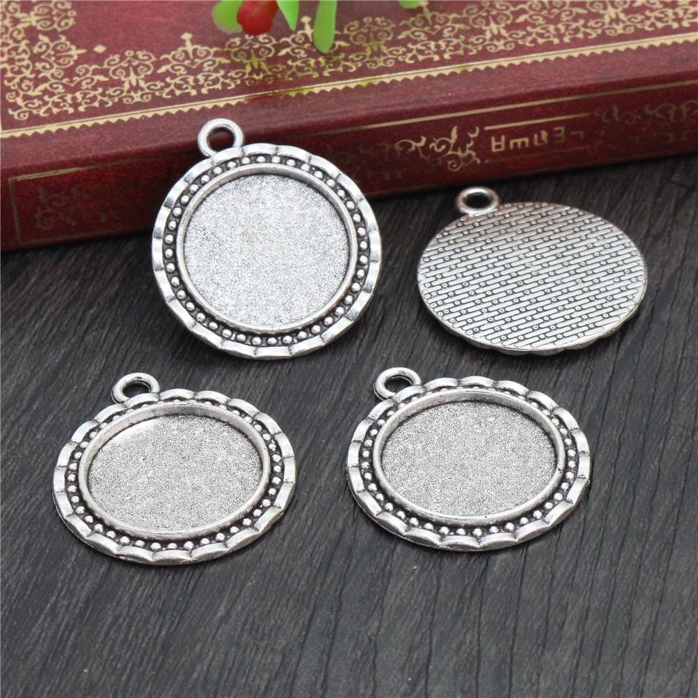 10pcs 20mm Inner Size Antique Silver Plated And Bronze Colors Pattern Style Cabochon Base Setting Charms Pendant