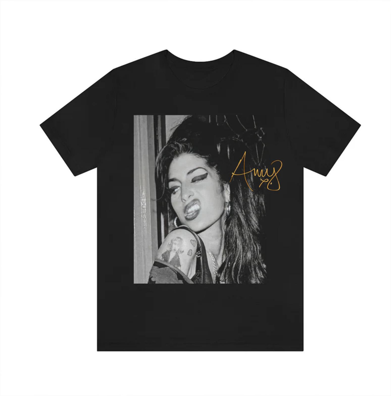 Amy Winehouse SIGNATURE Black Men T Shirt All Size S-5XL SHORT Sleeve M