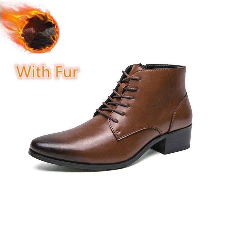 Fashion Pointed Toe Men Shoe New Male High Heels Ankle Boots Genuine Leather Men Casual Pointed Toe Shoes Side Zipper Men  Boots