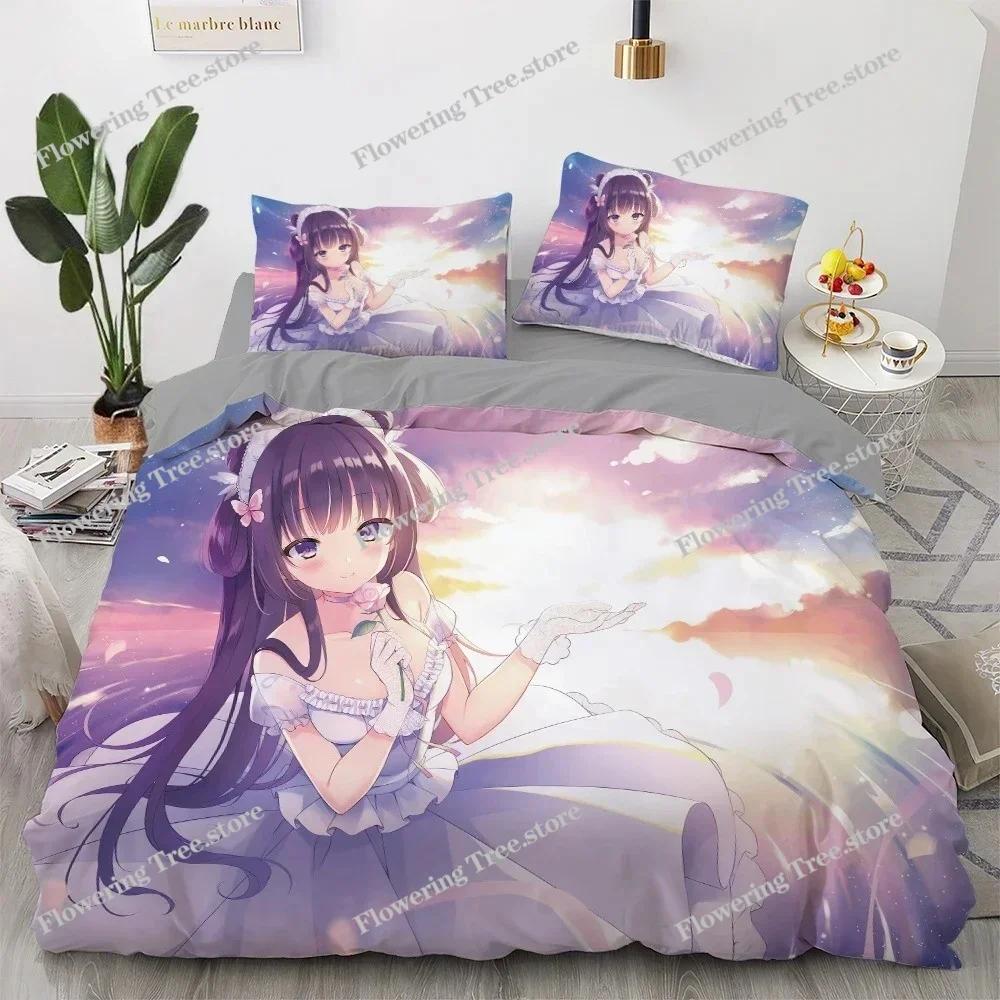 Anime kawaii Pościel Zestaw Japonia Anime loli Poszewka na kołdrę Zestaw Dziecięca Sypialnia Kreskówka 3D Drukowana Poszewka na kołdrę Sypialnia Prezent