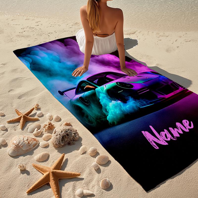 Custom Name Ultra-Soft Beach Towel with Racing Theme,Ideal for Pool - Camping, Diving - Perfect Travel Essential, Vibrant Beach Towel.