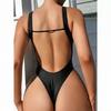 Maillot de bain une pièce Monokini à découpe haute imprimé léopard dos nageur