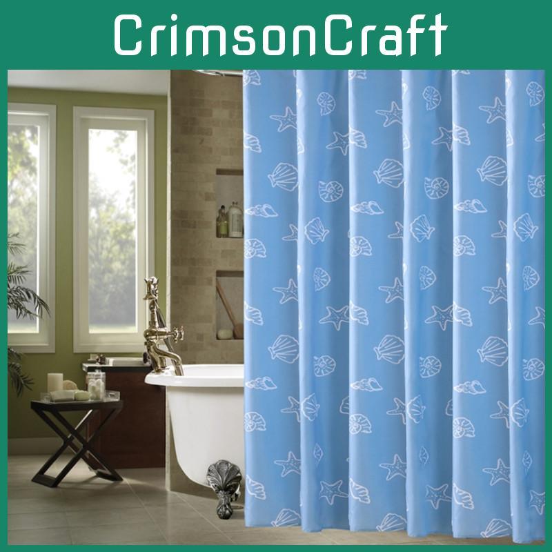 Stunning Waterproof Mediterranean Blue Printing Shower Curtain With Rings For Modern Bathrooms