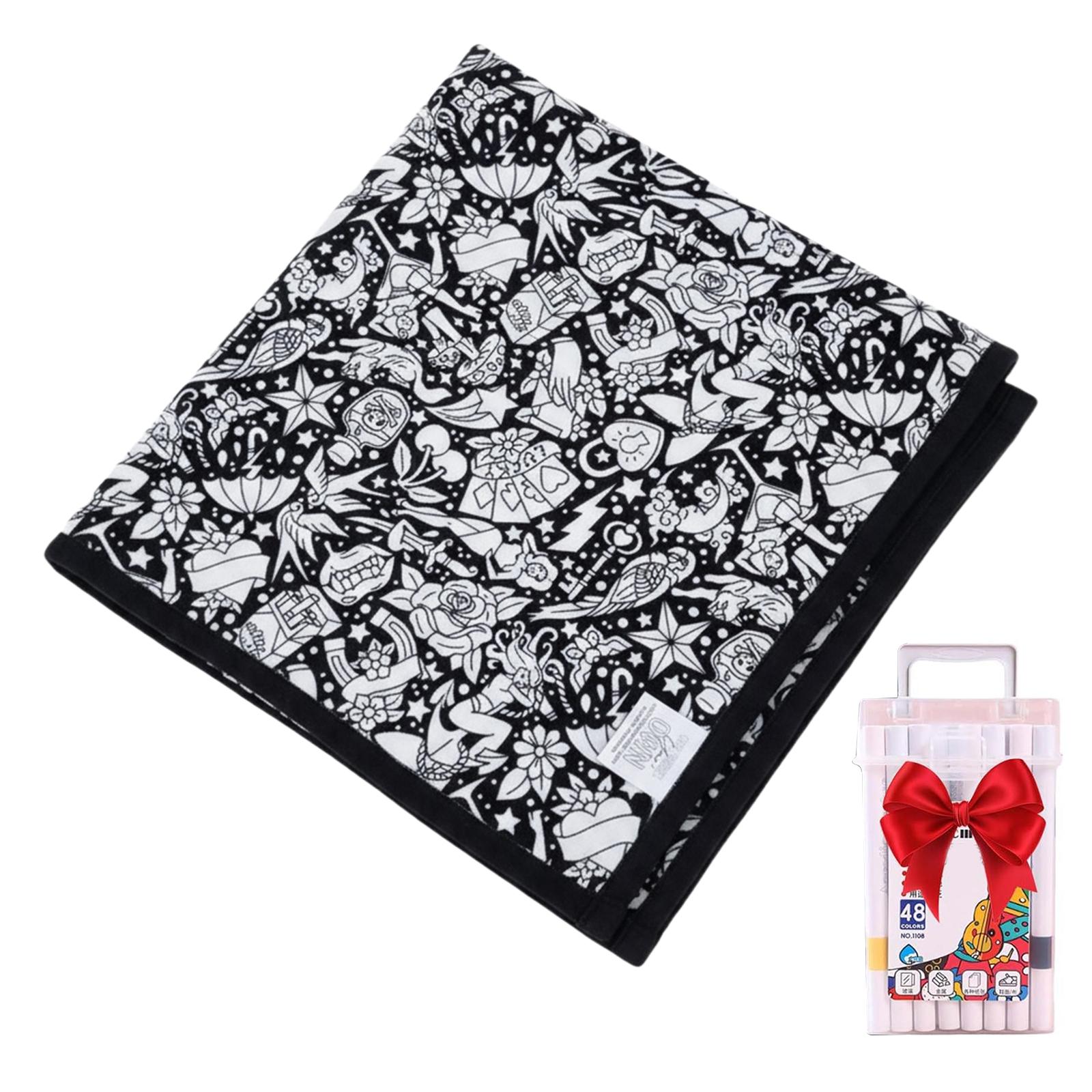 

DIY Coloring Blanket with 24 Marker Pen Creative Personalization Pattern Blanket Washable Art Painting Blanket for Holiday Party