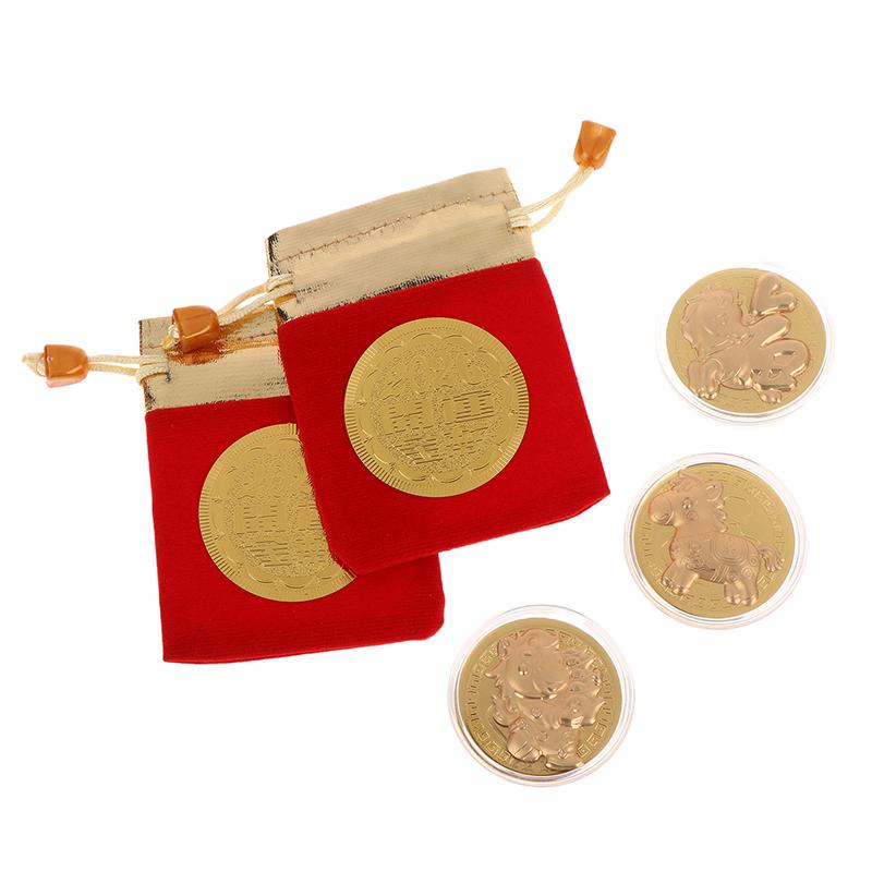 1Pc 2026 Year Of The Horse Chinese Coin With Storage Bag Lucky Animal Horses Commemorative Coins New Year Collection Souvenir