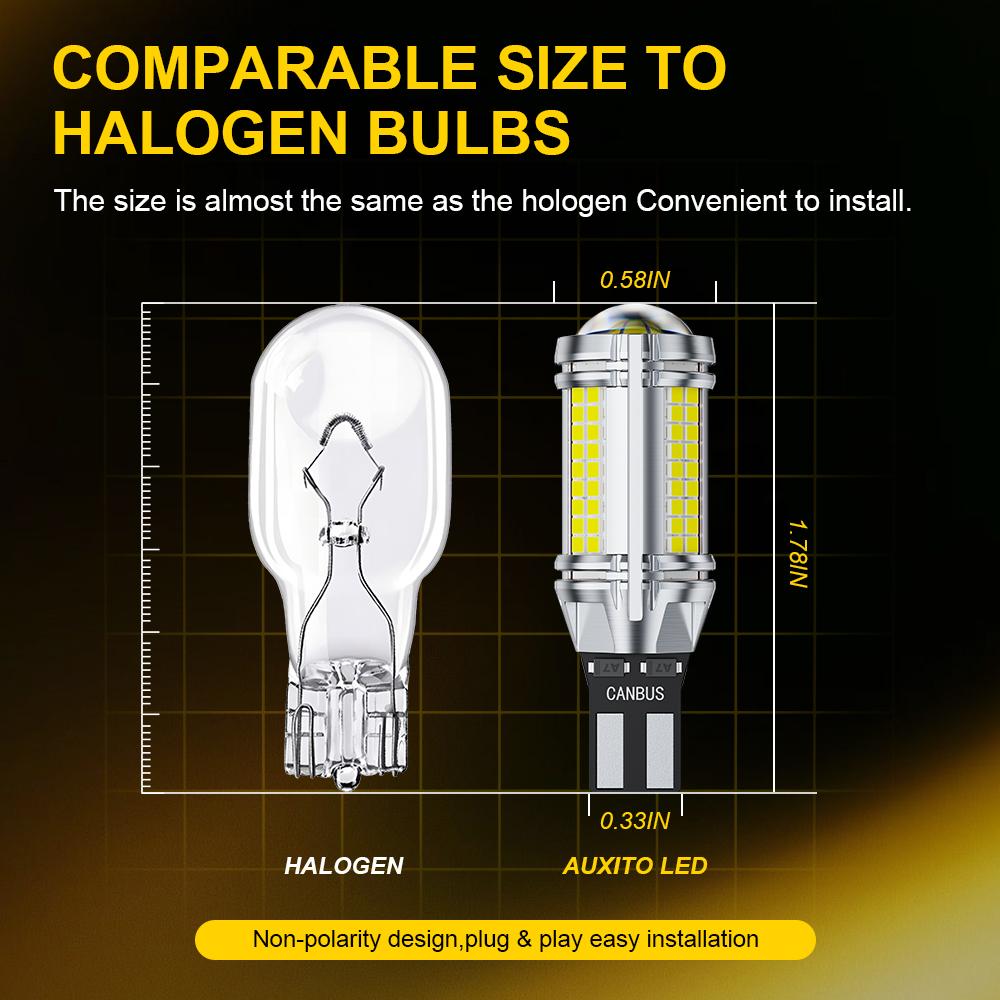 AUXITO 2Pcs T15 W16W LED Rear Back-up Light Bulbs 6500K White 906 904 912 921 Reverse Light With HD Projector LENS Super Bright Dome Lights 6