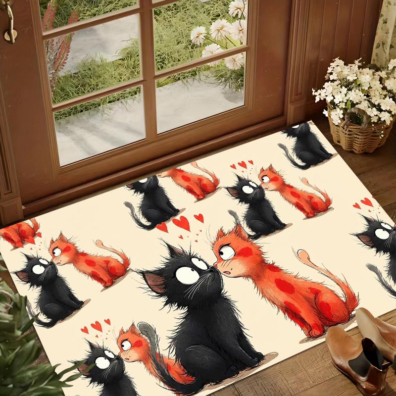 1pc Cute Nursery Rug Cat Heart Print Non Slip Washable Carpet for Kids Room Baby Room Living Room Batheroom Bedroom
