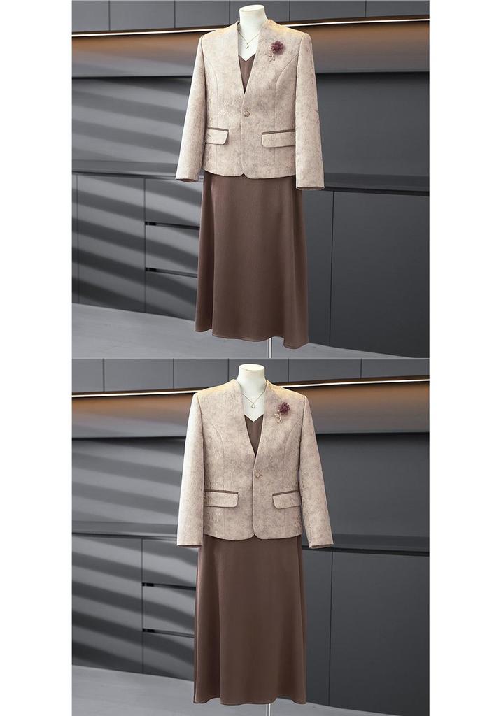 Ensemble Robe et Veste Élégant Printemps pour Femmes d'Âge Moyen - Costume de Mariage Deux-Pièces