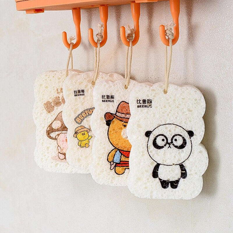 2p Cute Magic Natural Pulp Compressed Sponge Scrubber