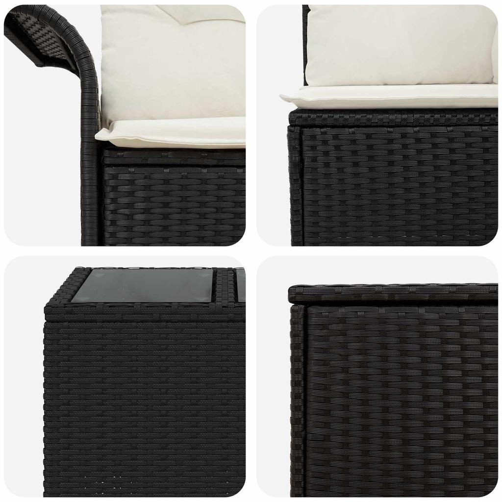 Sofa Set 6 Pcs. 4 Seater Black and Cream White