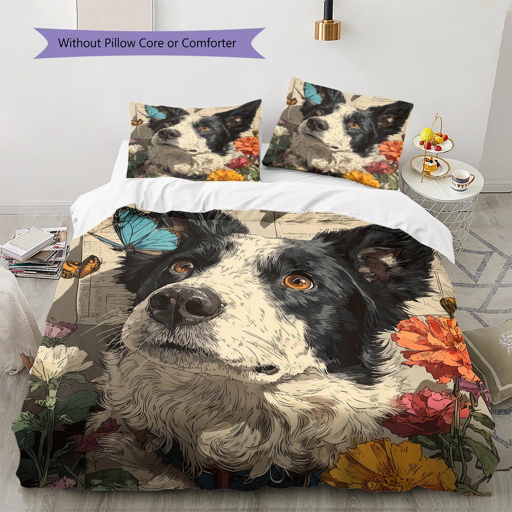 Border Collie Pattern Bedding Home Decoration Birthday Gift (1 * duvet cover + 2 * pillowcase, without core)