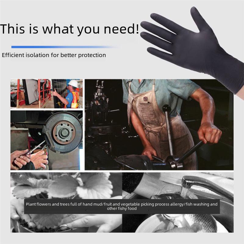 Wanli Black Nitrile Disposable Gloves - Food Grade, Acid & Alkali Resistant, Ideal for Housework & Tattoos