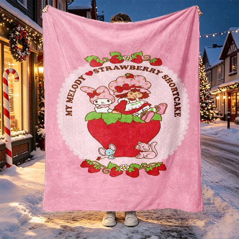Strawberry Shortcake Pattern Blanket for Home Decoration, Bed, Sofa, Car Travel, Camping, Suitable for All Seasons, Birthday Christmas Gift
