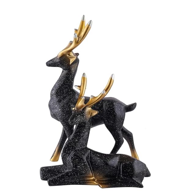 Resin Deer Showpieces For Home Décor, Hiran Statue, Black & Golden - 8.5 Inch