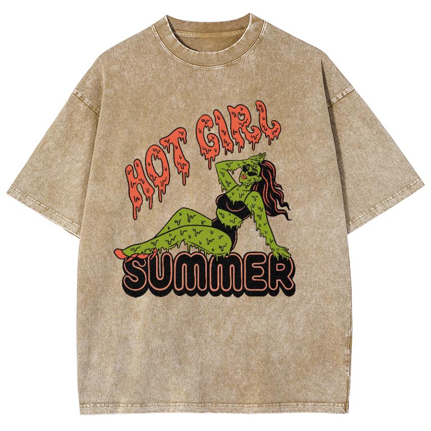 Tricou de damă cu imprimeu litere Grils, supradimensionat, din bumbac spălat, confortabil de vară, design cu mânecă scurtă