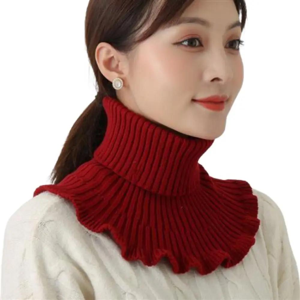 Windproof Knitted Fake Collar Detachable With Wooden Ears Neck Warmer Winter Warm Turtleneck Men Women