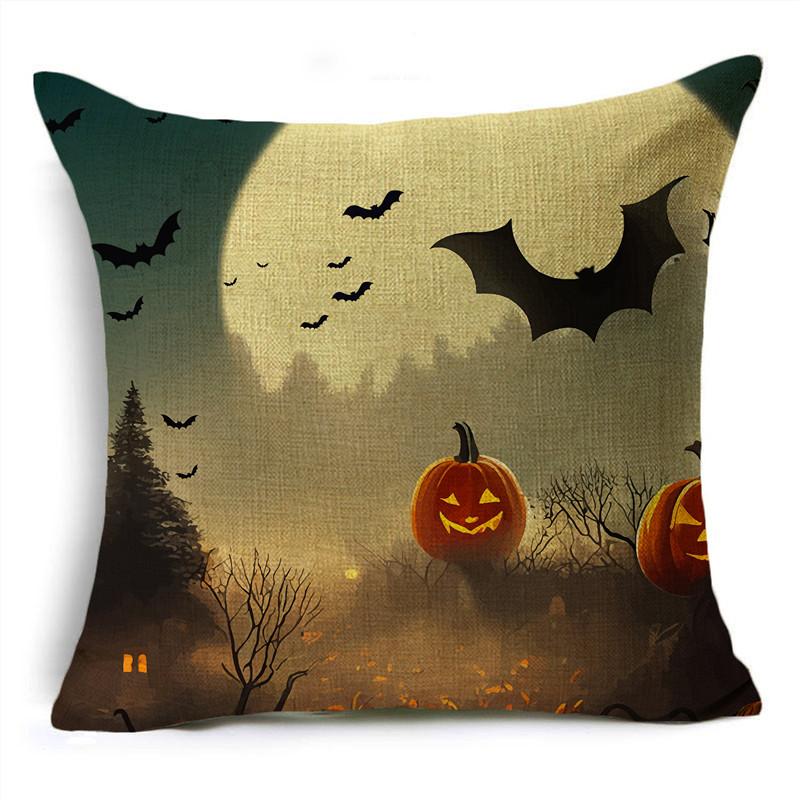 Fashion Halloween Scary Night Moon Pumpkin Lantern Linen Throw Pillowcase Decorative Cushion Cover For Sofa Living Room Party