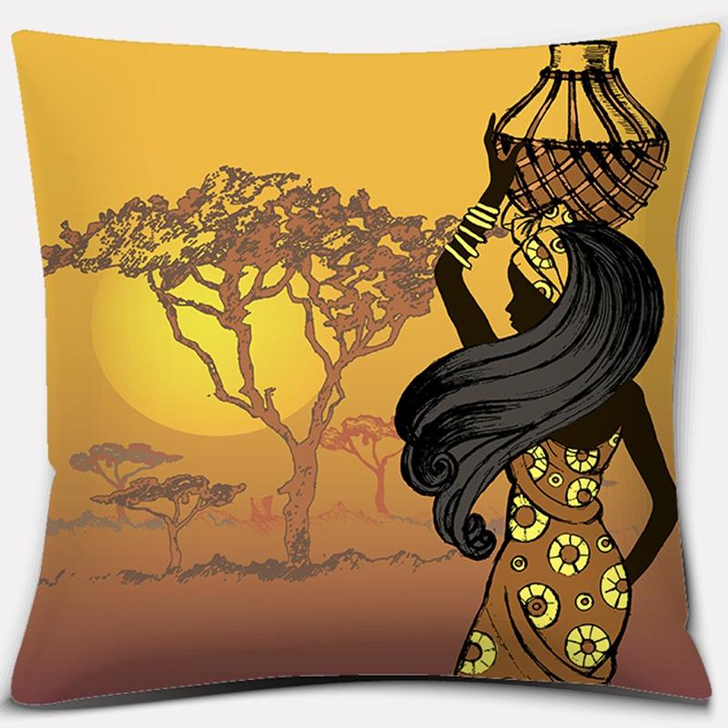 Home Decor Pillowcase Ethnic African Women Polyester  Car Sofa Cushion Cover   45x45cm
