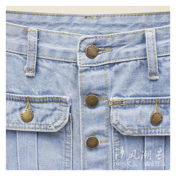 Hög midja Smal passform Retro Midi Denimkjol med Enkelknäppt Sprund