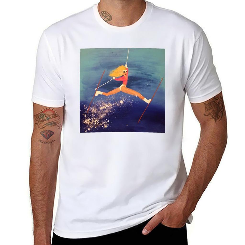 Retro Ski Girl TShirt Work Short Sleeve Cotton Top