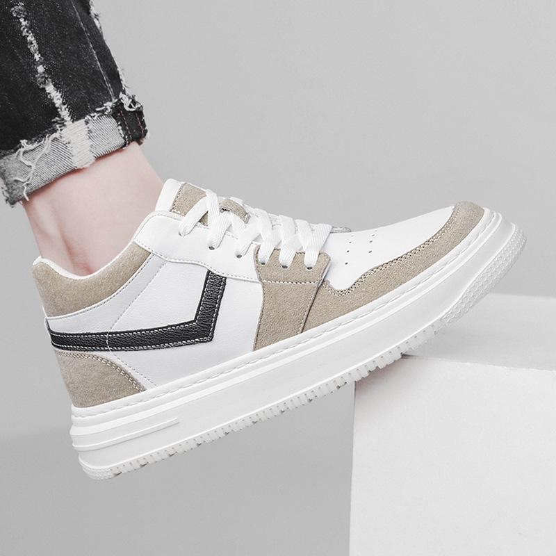 Spring Men's Height-Increasing Leather Sneakers: Non-slip, Wear-resistant, Trendy, and Versatile Casual Board Shoes
