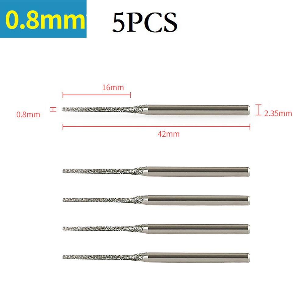 5 PCS 0.8-2.5mm Diamond Coated Drill Bits 2.35mm Shank For Glass Jade Amber Glass Diamond Punching Needle