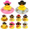 Gummi-Enten Armaturenbrett Dekorationen Schmuckstück Gelbe Ente mit Mini-Schwimmring Sonne Cowboyhut Halskette für Auto Büro Wohnkultur
