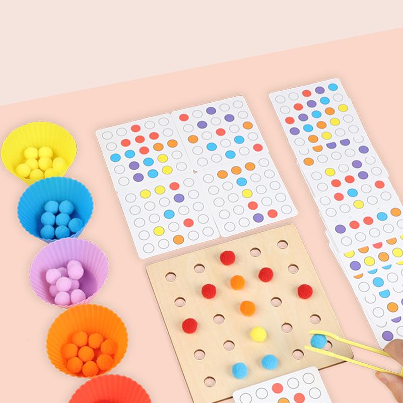 Wooden Clip Beads Toy Montessori Fine Motor Training Color Sorting Matching Early Learning Educational Toys For Children Kids